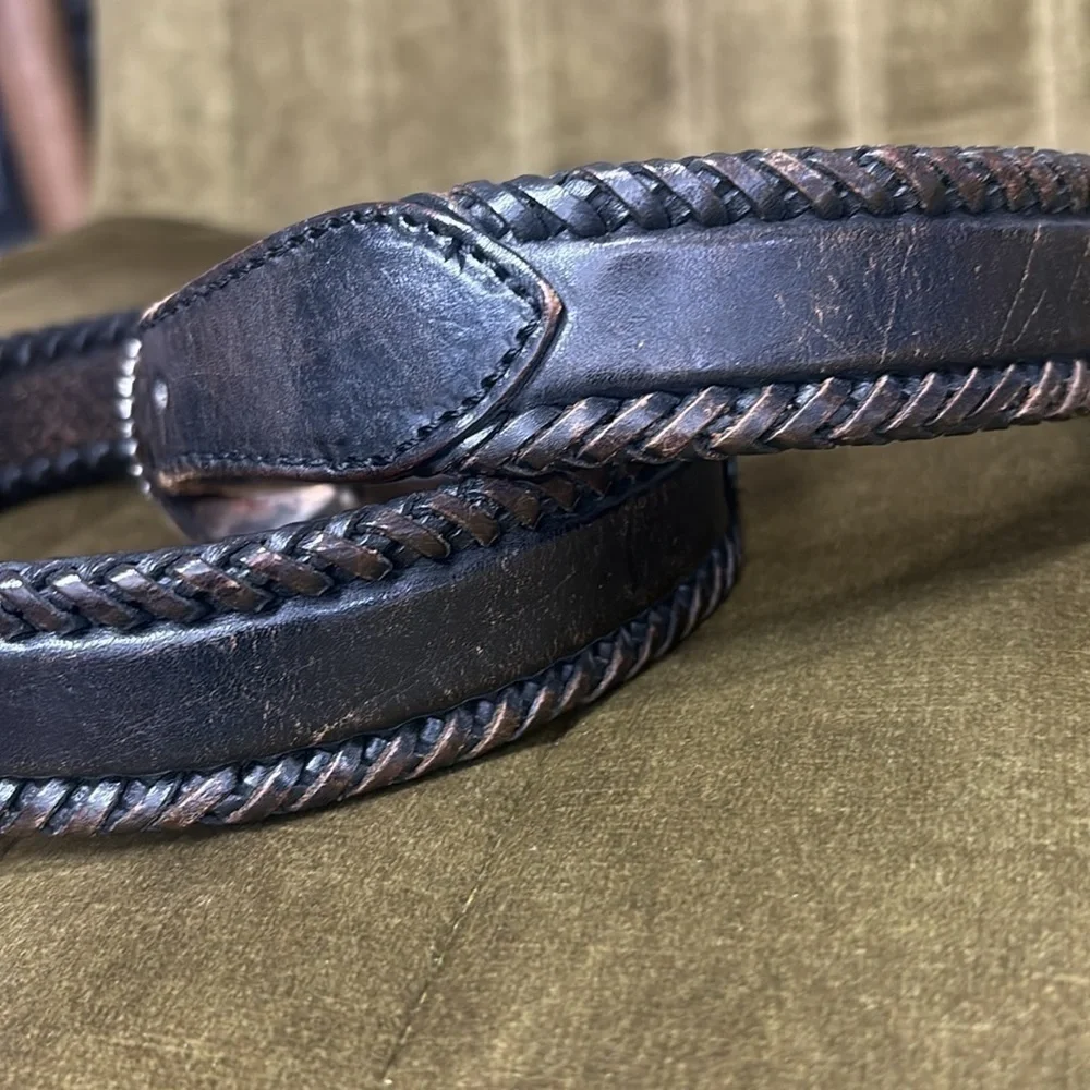 Brighton brown and silver leather braided vintage belt size 34 style 65803